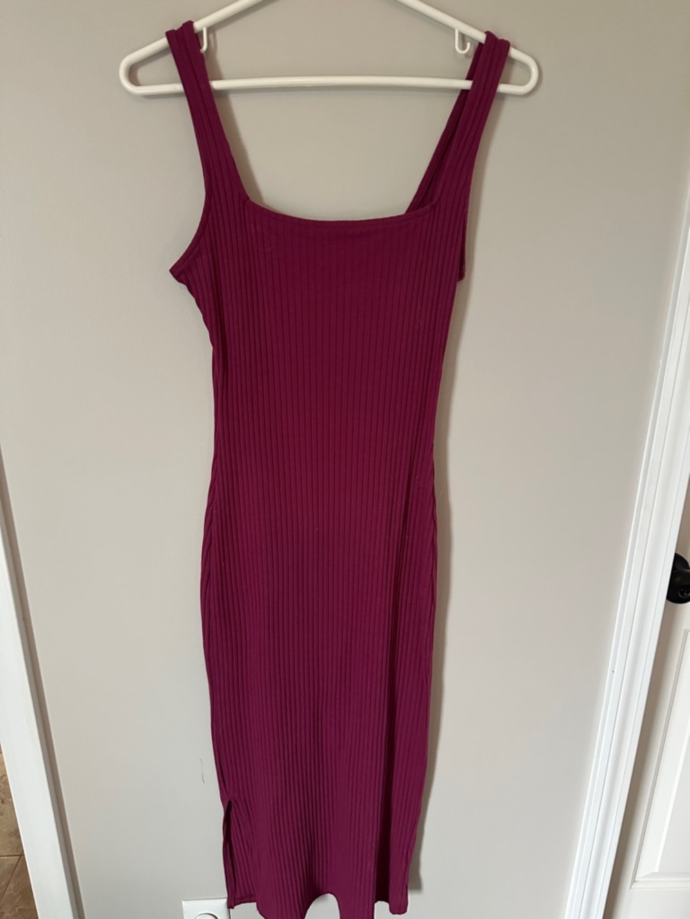 wild fable Ribbed Square-Neck Midi Dress - Plum